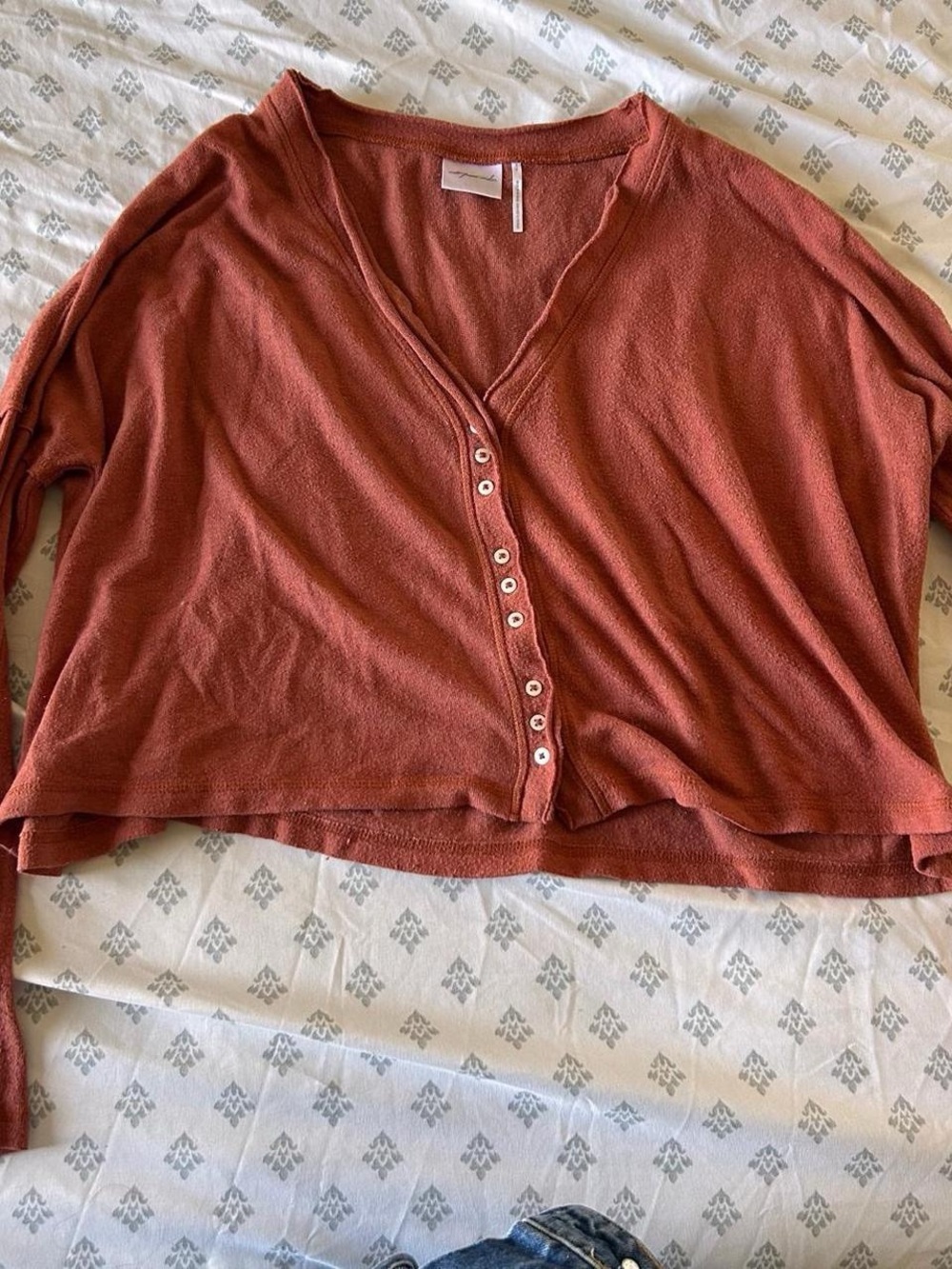 Urban Outfitters Cropped Button-Front Top in Rust